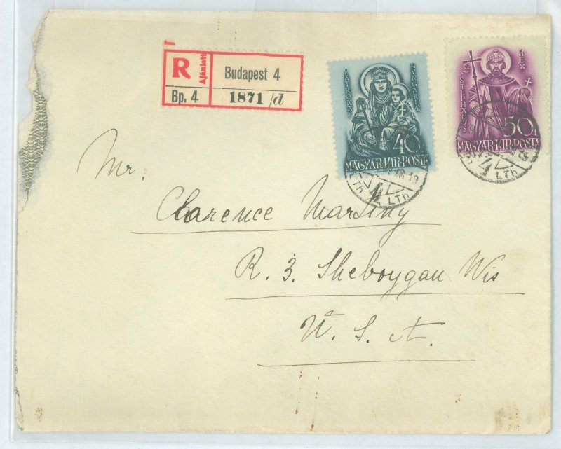 Hungary  1938 Registered cover to US, 90f rate