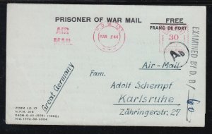 Canada 1944 WWII LETHBRIDGE Prisoner of War Camp POW Letter Sheet to Germany