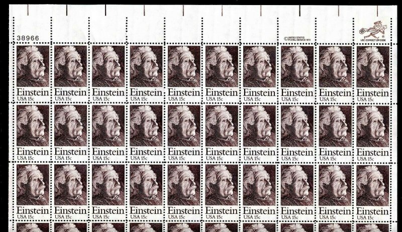 1774 Einstein Sheet of 50 15¢ Stamps Complete 1979