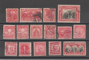 US 643//703 Lot of 15 Different Used Two Cent Reds 1927-1931