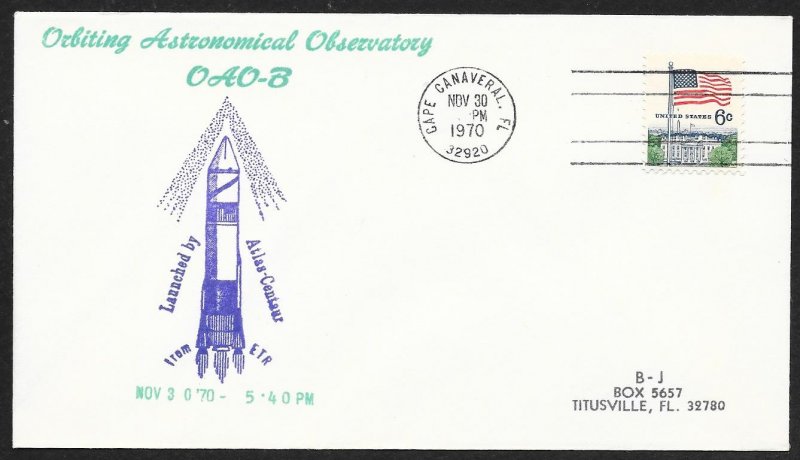 UNITED STATES Space Cover Atlas Centaur Launched c1970 Cape Canaveral Cachet