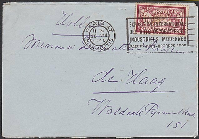 FRANCE 1925 1f on cover - Paris Modern Industry / art slogan cancel.........K323