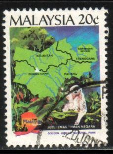 Map, Sloth, National Park, 50th Anniv., Malaysia SC#411 used