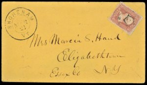 1861 Masonic Fancy Cancel Shoreham VT   (Cat #FR-M2c 16 )