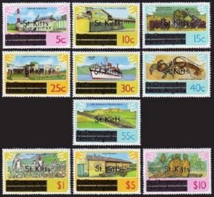 St Kitts 25a-37a full Unwmk set (10), MNH. Tomatoes, Lobster, Ship, Cotton,1980.