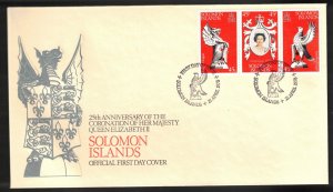 SOLOMOM ISLANDS Scott # 368a, 368b, 368c FDC - 25th Anniversary Of QEII Coronati