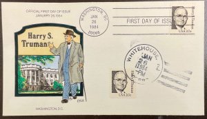 1862 Collins Hand Painted cachet Harry S. Truman Dual Cancel FDC 1984