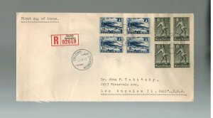 1947 Finland Airmail registered first day cover to USA FDC # 268-269 Blocks of 4