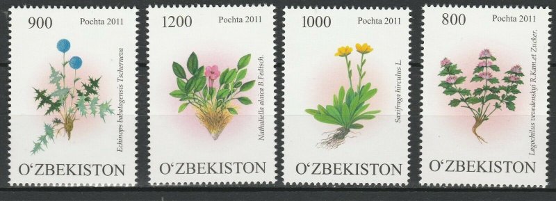 Uzbekistan 2011 Flowers 4 MNH stamps