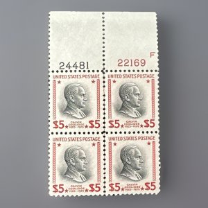 834 Calvin Coolidge $5 Block MNH Superb