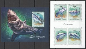 HM0107 2018 GUINEA SHARKS MARINE LIFE FAUNA #13210-3+BL2938 MNH