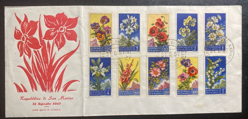 1957 San Marino First Day Cover FDC Flowers Issue 