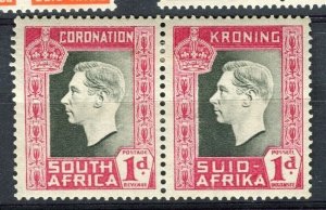 SOUTH AFRICA; 1937 early GVI Coronation issue Mint hinged 1d. Pair