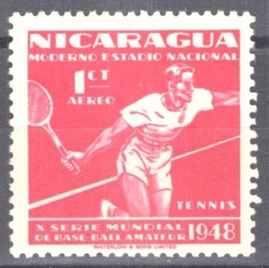 ZAYIX Nicaragua C296 MNH 1c cerise Air Post Sports Tennis 102922S11