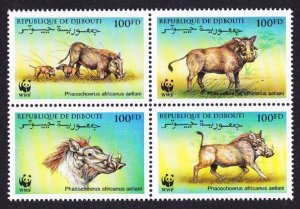 Djibouti WWF Eritrean Warthog 4v Block of 4 2000 MNH SC#795 a-d