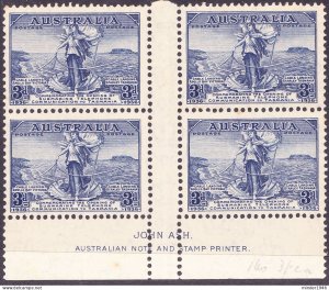 AUSTRALIA 1936 KGV 3d Blue, Submarine Telephone Link, Block of 4 SG162 MNH wi...