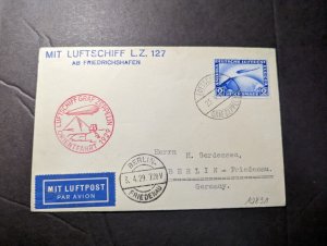 1929 Germany Airmail LZ 127 Graf Zeppelin Cover Berlin Friedenau Round Trip