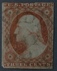 United States #11 VF Used Type I Three Cent Washington Circle Place Cancel MAY