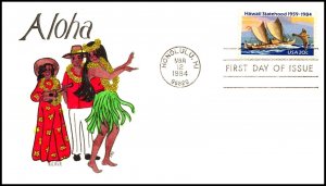 Scott 2080 - 20 Cents Hawaii Statehood - Ricale Hand Painted FDC