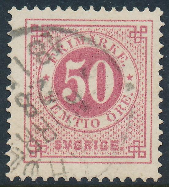 Sweden Scott 48 (Fa 48a), 50ö rose Ringtyp Posthorn, F+ Used