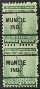 United States -SC #899- USED PAIR PRECANCEL MUNCIE, IND. - 1940 - Item USAA378