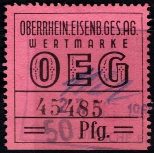 Vintage Germany Upper Rhine Railway Company 50 Pfennig Parcel Label Used