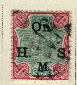 INDIA; 1883 early classic QV SERVICE Optd. issue fine used 1R. value