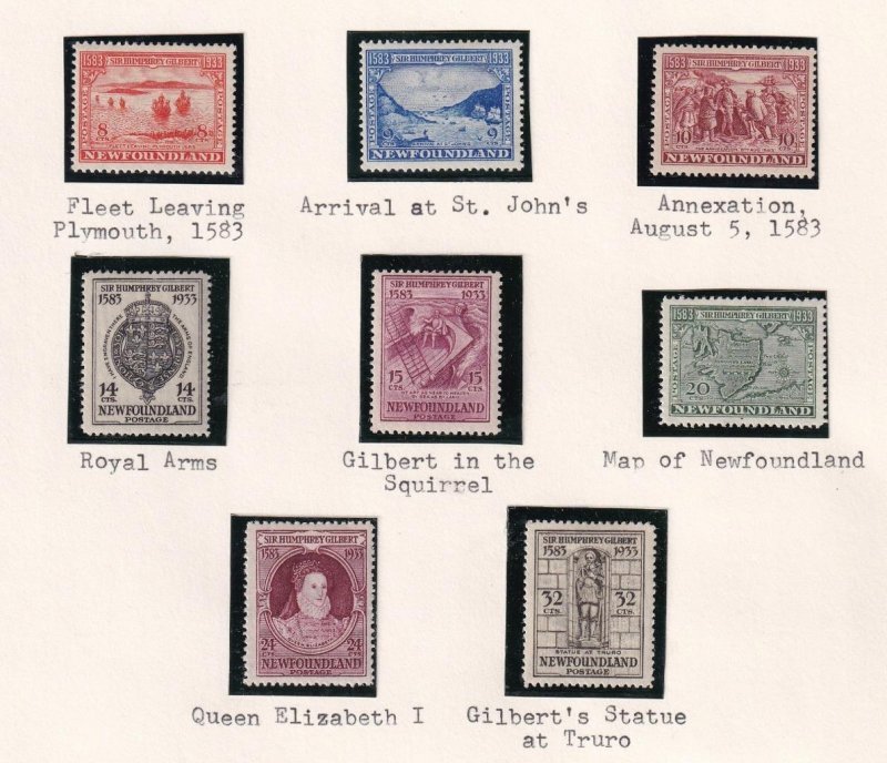 NEWFOUNDLAND # 212-225 VF-MLH 1933 SIR HUMPHREY GILBERT ISSUES ANNEXATION OF NFL
