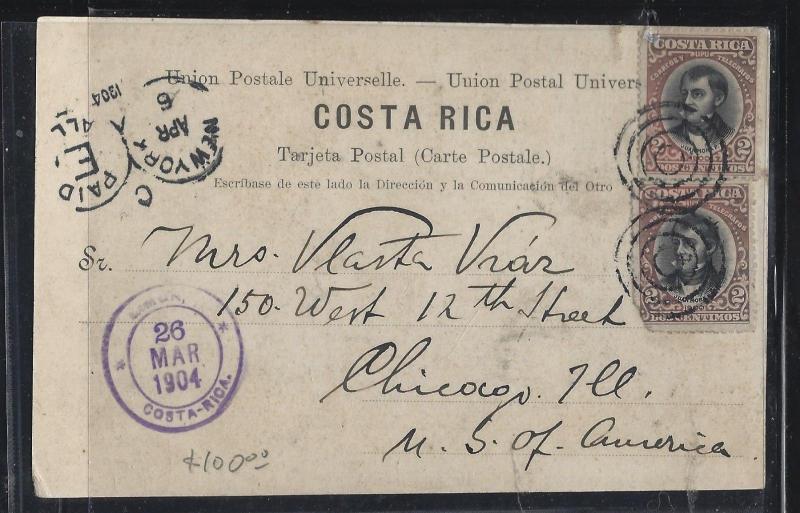 COSTA RICA  (PP2404B) 1904  PPC,  2C PR   TO USA