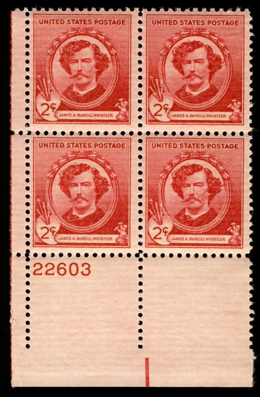 US #885 PLATE BLOCK, 2c Whistler,  VF mint never hinged, SUPER NICE PLATE!  S...