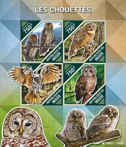 Birds of Prey on Stamps Niger 2015 MNH Owls Spotted Wood Tawny Owl 4v M/S