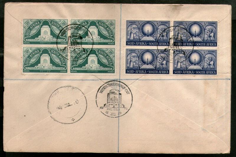 South Africa 1949 Inauguration of Voortrekker Monument BLK/4 Sc 112-4 FDC #9176D