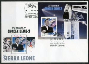 SIERRA LEONE 2020  LAUNCH OF SPACEX DEMO 2  ELON MUSK S/SHEET FIRST DAY COVER