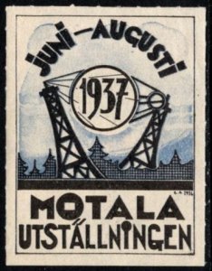 Scarce 1937 Swedish Poster Stamp Ham Radio Exhibition Motala Unused
