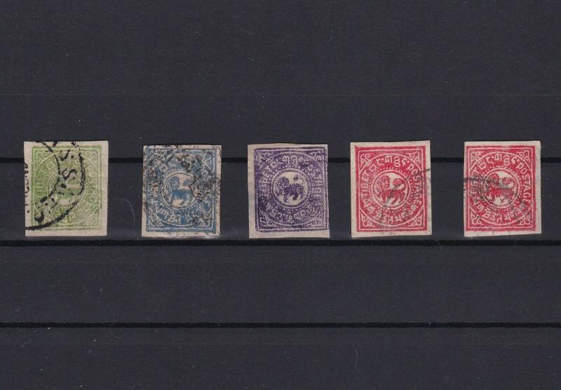 china tibet 1912 imperf stamps  5 different values ref r12509