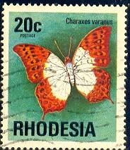 Butterfly, Pearl Charaxes, Rhodesia stamp SC#342 used