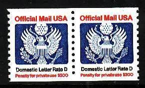 USA-Sc#O139- id8-unused NH Official letter rate D coil pair-1985-8-