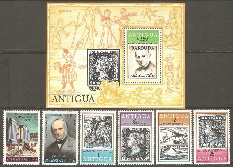 BARBUDA Sc# 378 - 386 MNH FVF Set-8+2xSouv SHt Rowland Hill Concorde