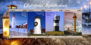 LIBERIA - 2020 - Christmas Lighthouses - Perf 4v Sheet   - Mint Never Hinged