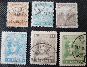 Fiume, 1916-19, remnant set, #3,6,9,27-29, used, SCV$14.80