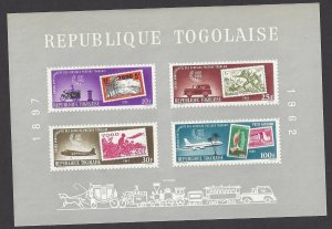 Togo #C34a MNH ss, 65 years of mail service, issued 1963