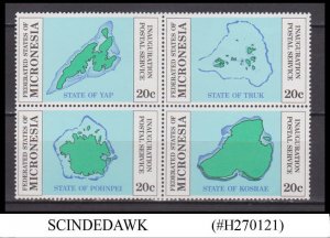 MICRONESIA - 1984 POSTAL SERVICE INAUGRATION BLOCK OF 4V MNH