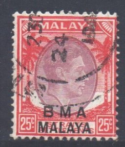 Malaya Straits Setts Scott 266 - SG13, 1945 BMA 25c used