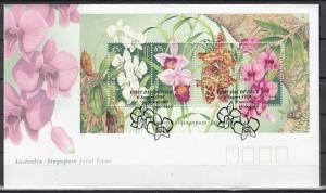 Australia, Scott cat. 1684 A. Orchids s/sheet on a First day cover.