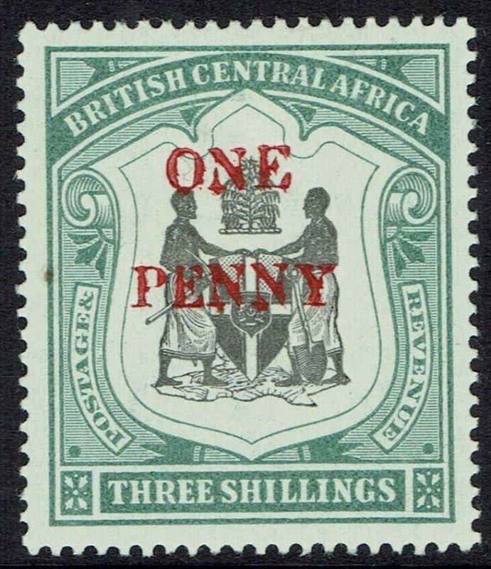 BRITISH CENTRAL AFRICA 1897 ARMS ONE PENNY ON 3/-  