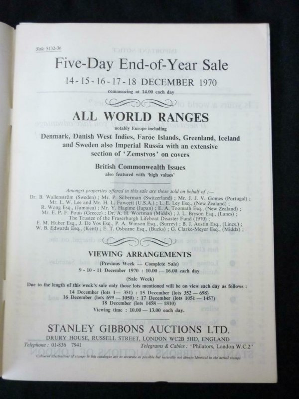 GIBBONS AUCTION CATALOGUE 1970 SCANDINAVIA & RUSSIA WITH ZEMSTVOS ETC