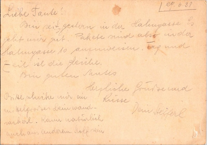 1938 Vienna Germany PC Cover Gestapo Prisoner Resistance Leader Steffi Kunke