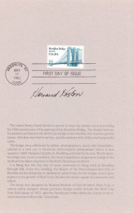 Signed by Artist USPS 1st Day Ceremony Program #2041 Brooklyn Bridge 1983