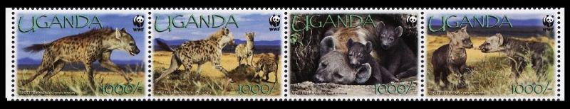 Uganda WWF Spotted Hyaena Strip of 4v SG#2551-2554 SC#1892a-d MI#2663-2666