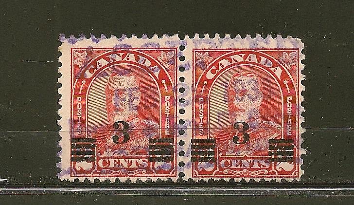 Canada 191 King George V Surcharged Postmarked 1933 Pair Used